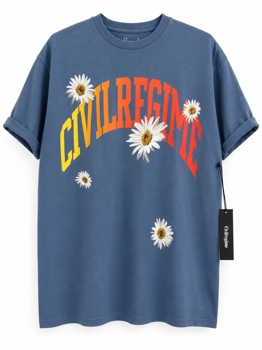 Civilregime Blue Short Sleeve Tee with Daisy Graphic